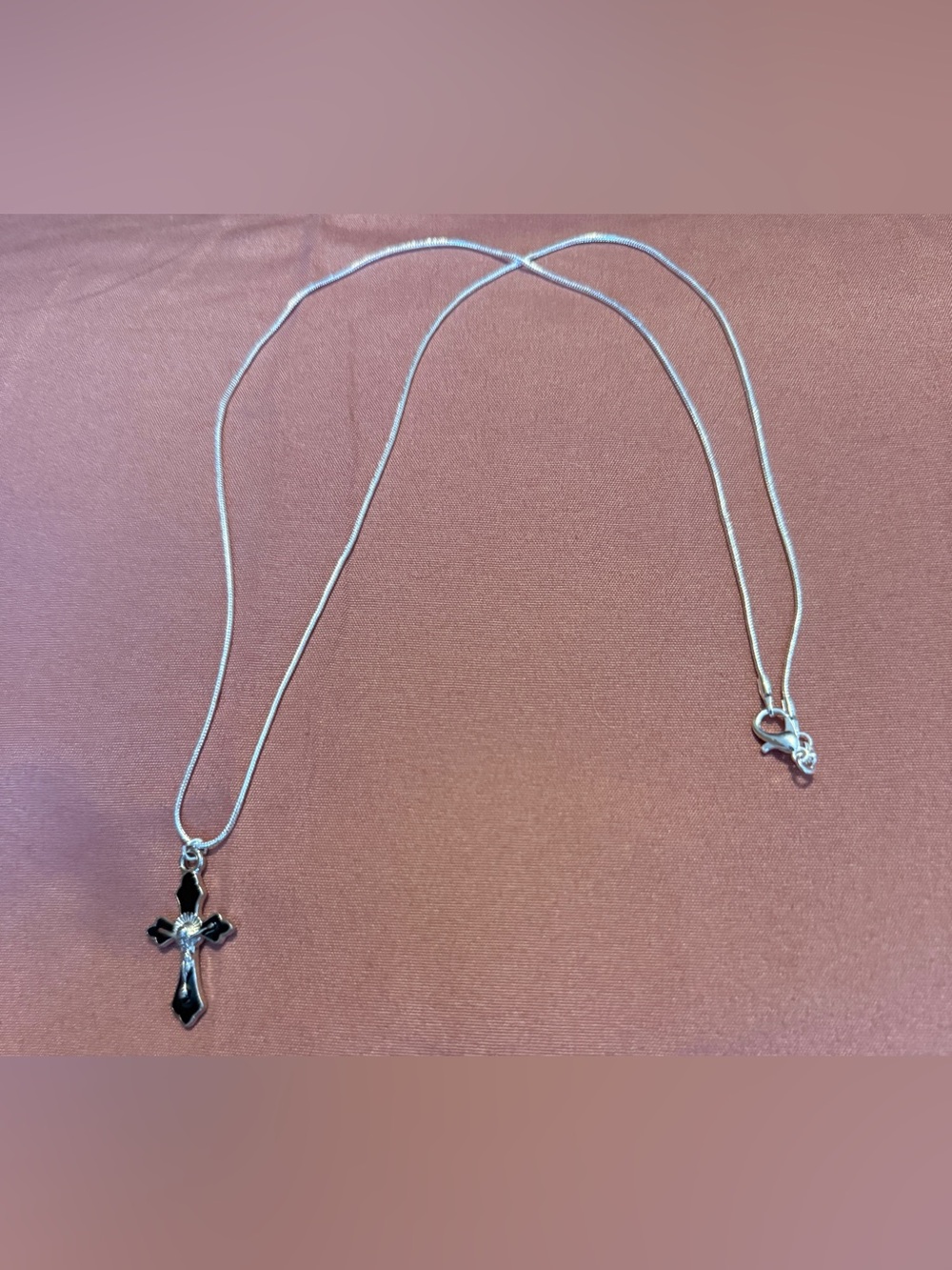 Sterling Silver 925 Cross Necklace with Black Enamel